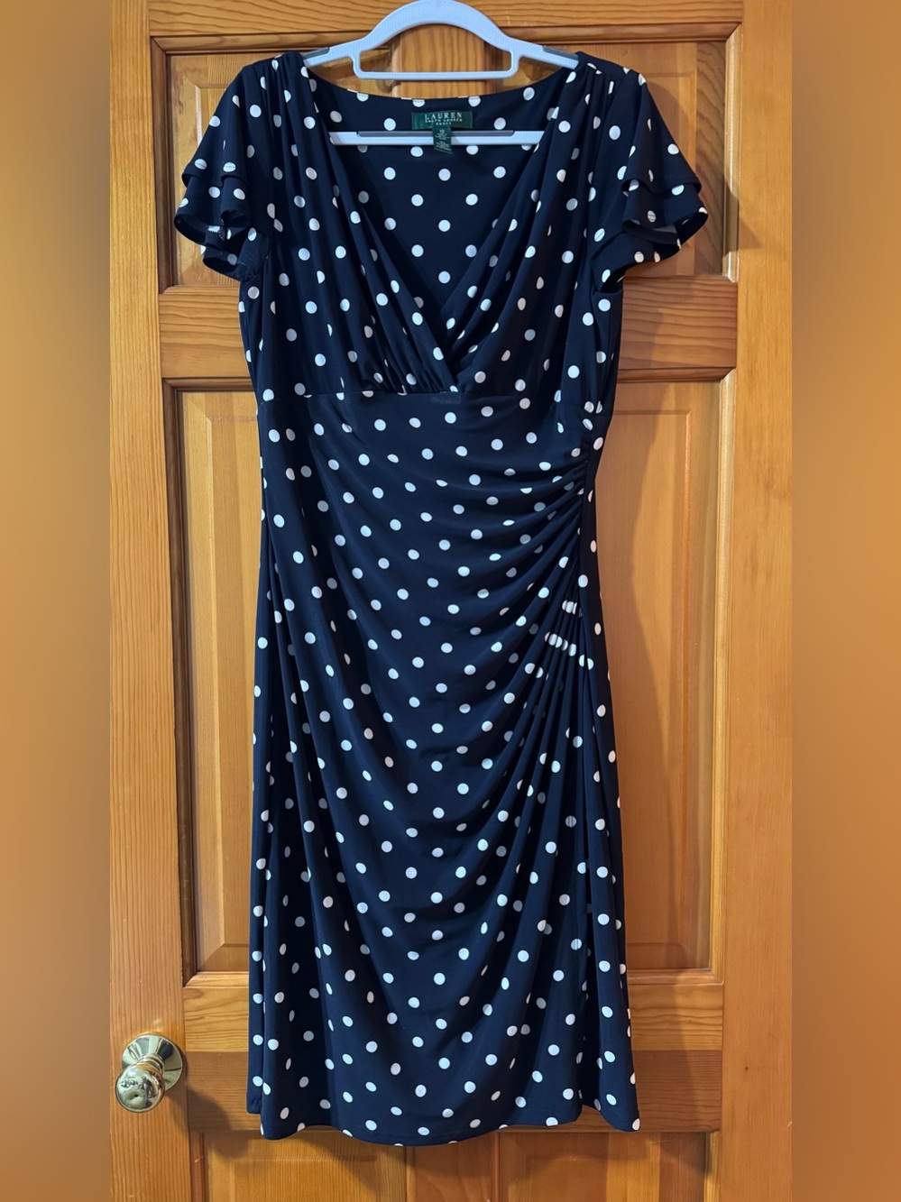 Lauren Ralph Lauren Navy and White Polka Dot Midi Dress